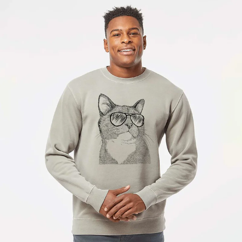 YEAR-End Sale Aviator Gizmo the Grey Cat - Unisex Pigment Dyed Crew Sweatshirt