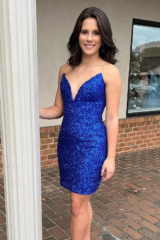 stylish party dressSparkle Royal Blue V-Neck Sequins Homecoming Dress