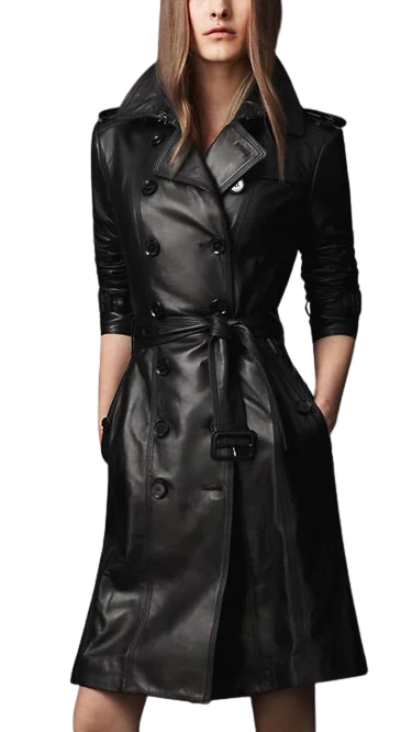 outdoor coatWomens Miracle Genuine Lambskin Leather Long Trench Coat