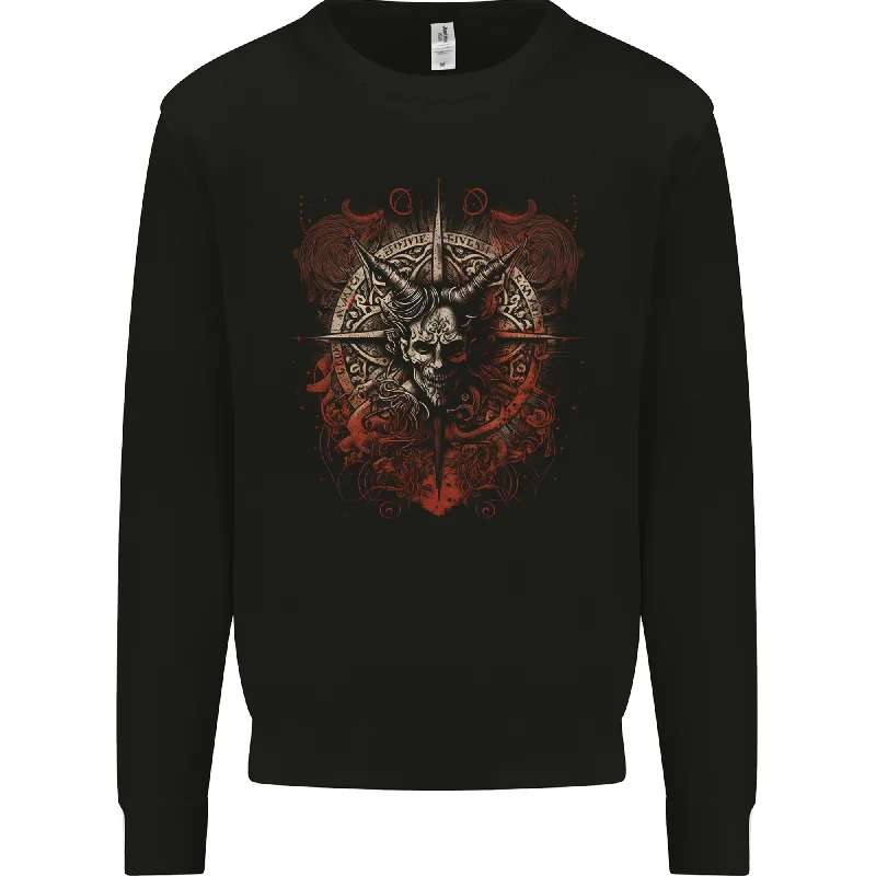 Can't Be Beat Demonic Satan Dark Magic Skull Gothic Fantasy Mens Sweatshirt Jumper