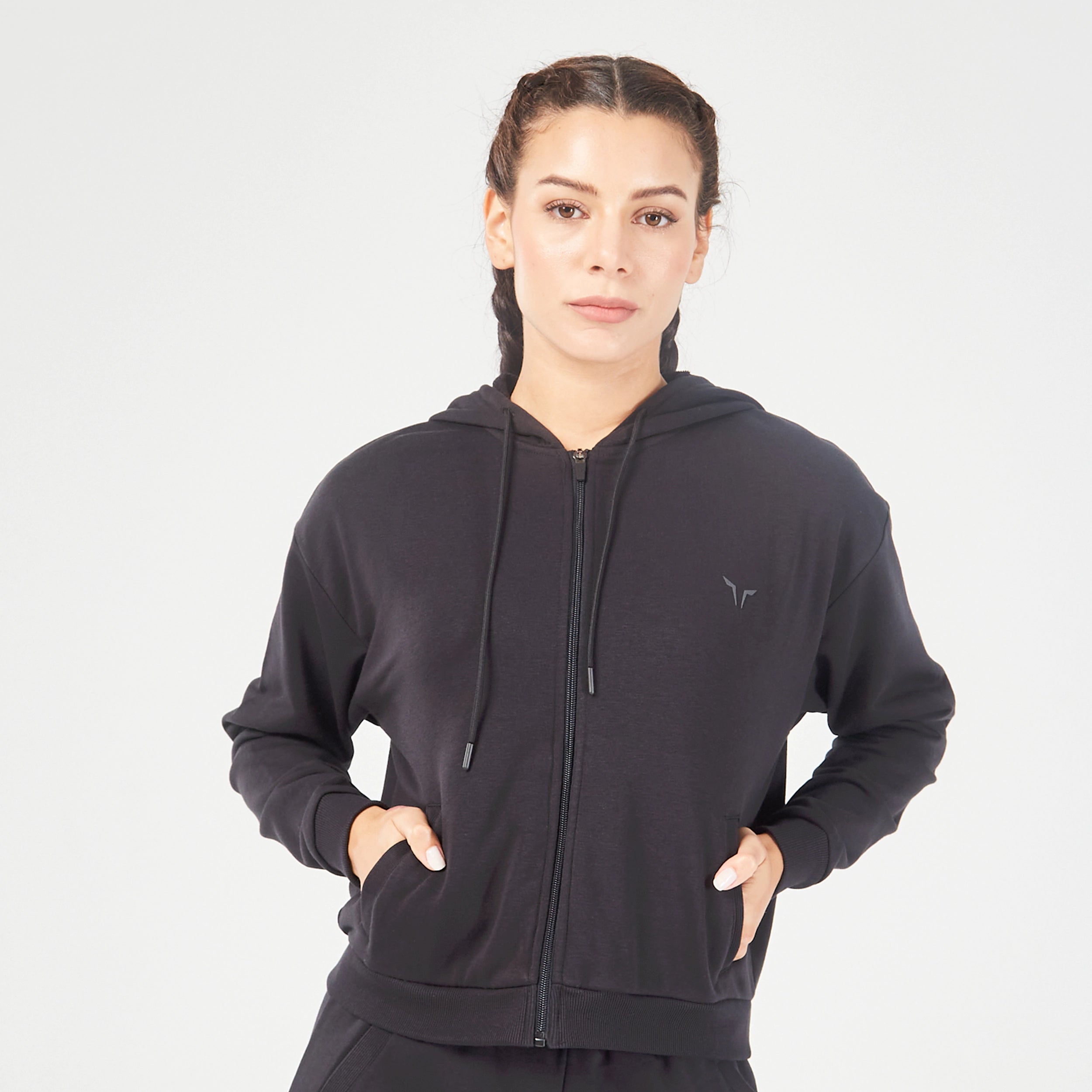 Online Specials Essential Relaxed Zip Up Hoodie - Black