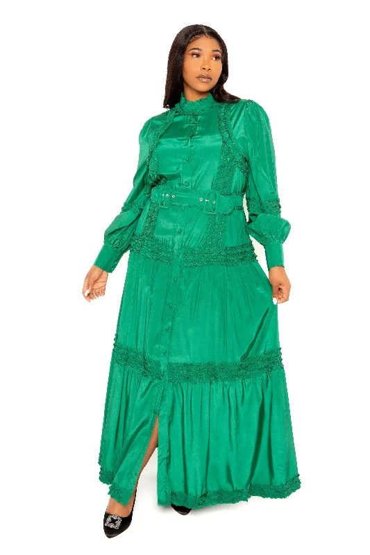 Massive Deals elegant maxi dressBelted Shirt Dress with Ruffle Detail