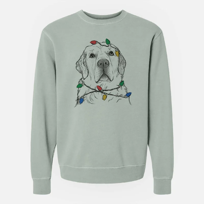 Stock Clearance Christmas Lights Hank the Irish Cream Golden Retriever - Unisex Pigment Dyed Crew Sweatshirt