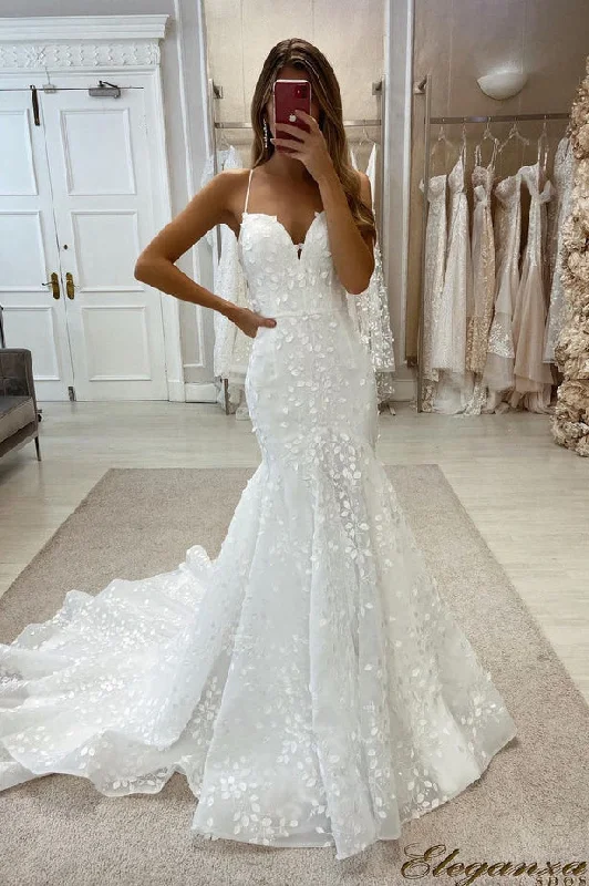 long sleeve dressCharming Mermaid Sweetheart Tulle Wedding Dresses with Slit N123