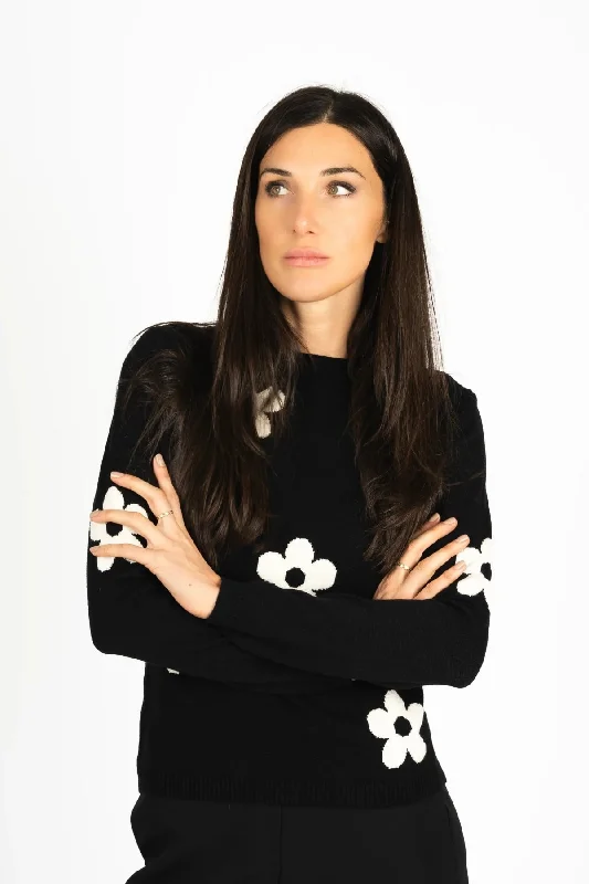 Final Markdown Black Long Sleeve Floral Knit Jumper
