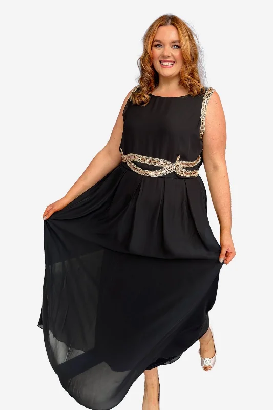 Closeout comfy dressBlack & Gold Sleeveless Plus Size Maxi Dress