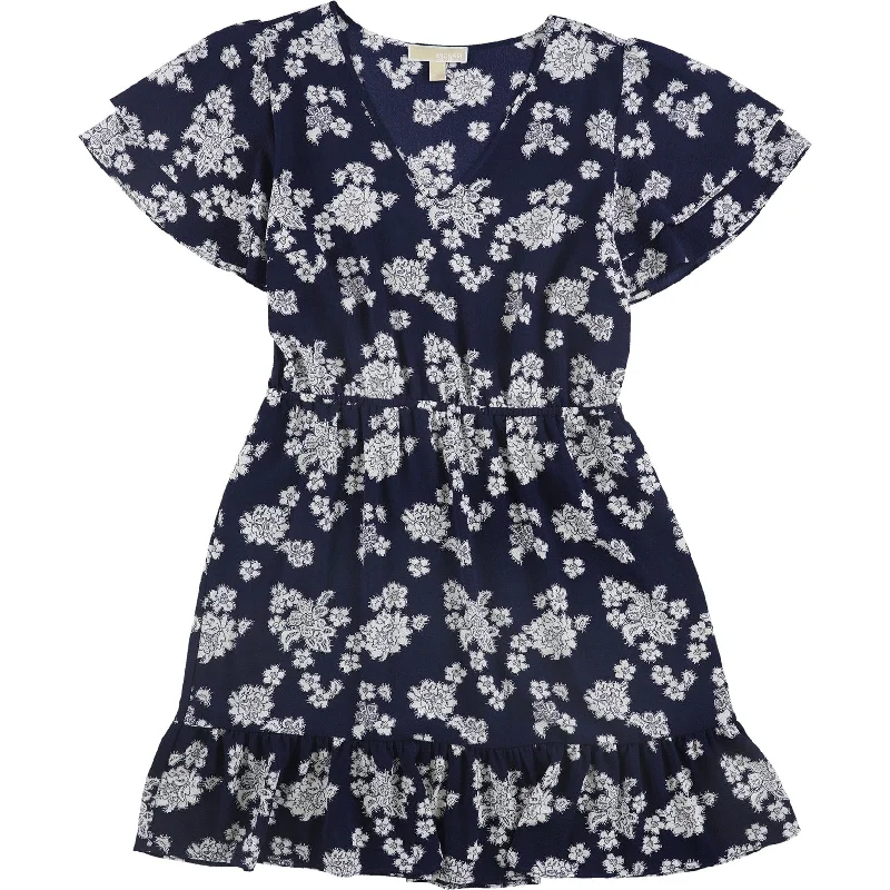 Don't Wait modern dressMichael Kors Womens Floral Fit & Flare Dress, Blue, Large