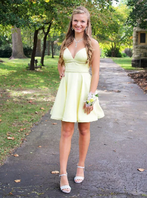 wrap-around dressA-line Daffodil Soft Satin Party Dress Homecoming Dress PD1120