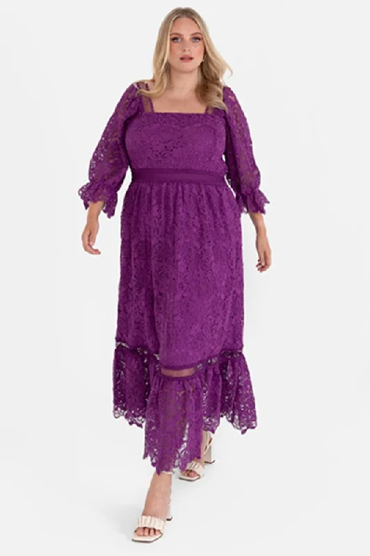 Quick Sale summer dressLovedrobe Luxe Plus Size Purple Floral Lace Midaxi Dress