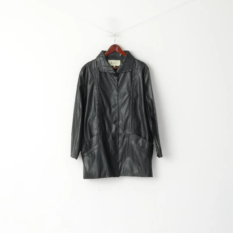 Buy Now casual coatIsabelle Women 14 XL Jacket Black Leather Imitation Single Breasted Shiny Classic Soft Top