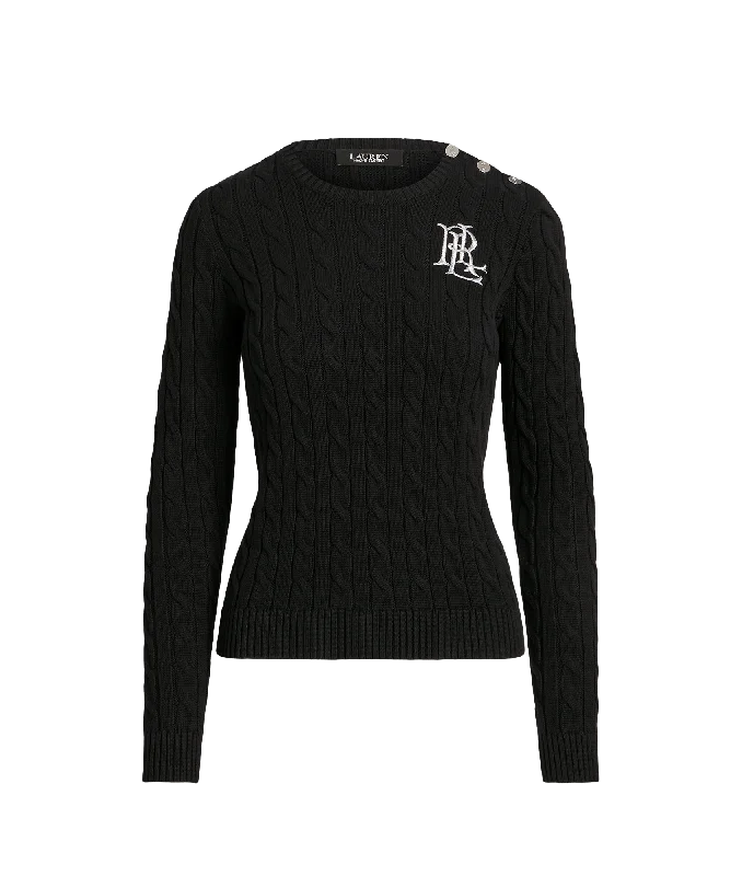 Markdowns faux fur coatButton-Trim Cable-Knit Cotton Jumper - Black