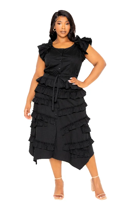 Savings Bonanza backless dressRuffle Peplum Top and Tiered Skirt Set