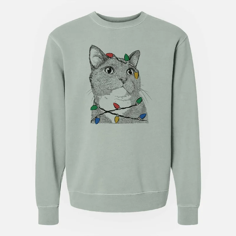 Value Deals Christmas Lights Gizmo the Grey Cat - Unisex Pigment Dyed Crew Sweatshirt