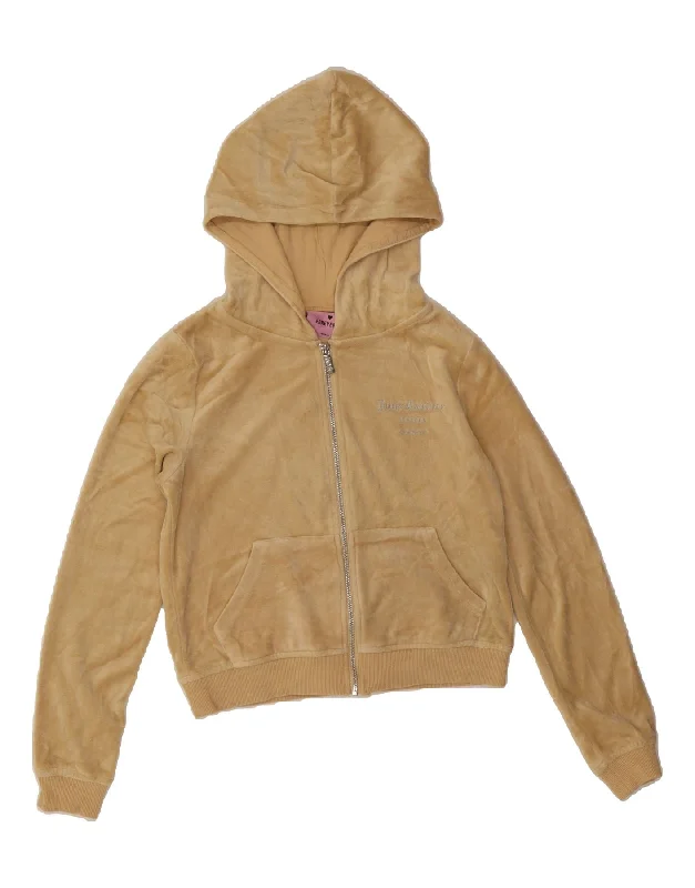 Markdowns JUICY COUTURE Womens Graphic Crop Zip Hoodie Sweater UK 10 Small Beige