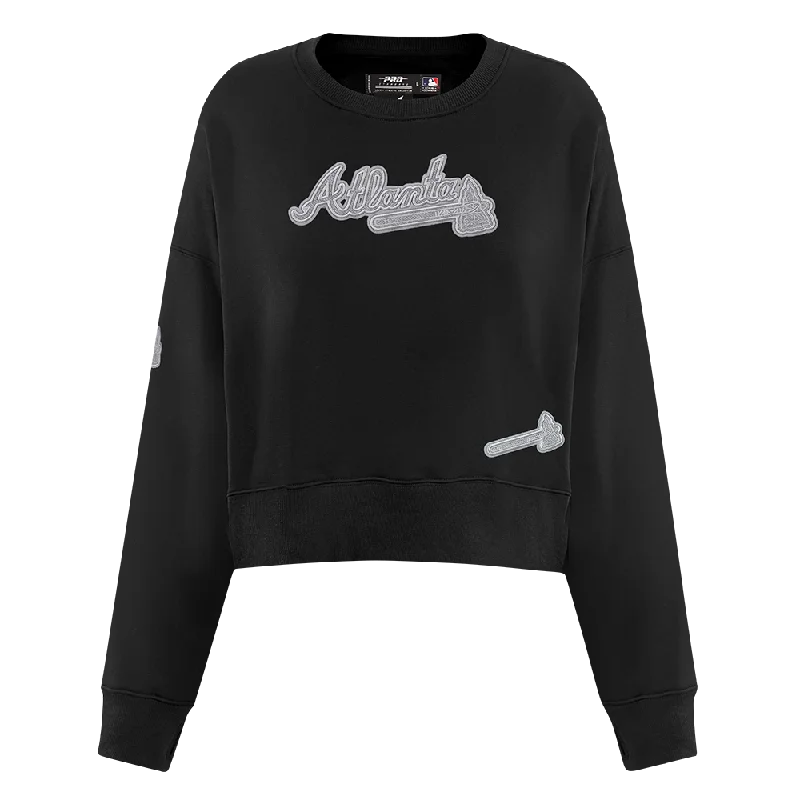 Act Now MLB ATLANTA BRAVES REVERSE FRENCH TERRY WOMEN'S FLC CREWNECK (BLACK)