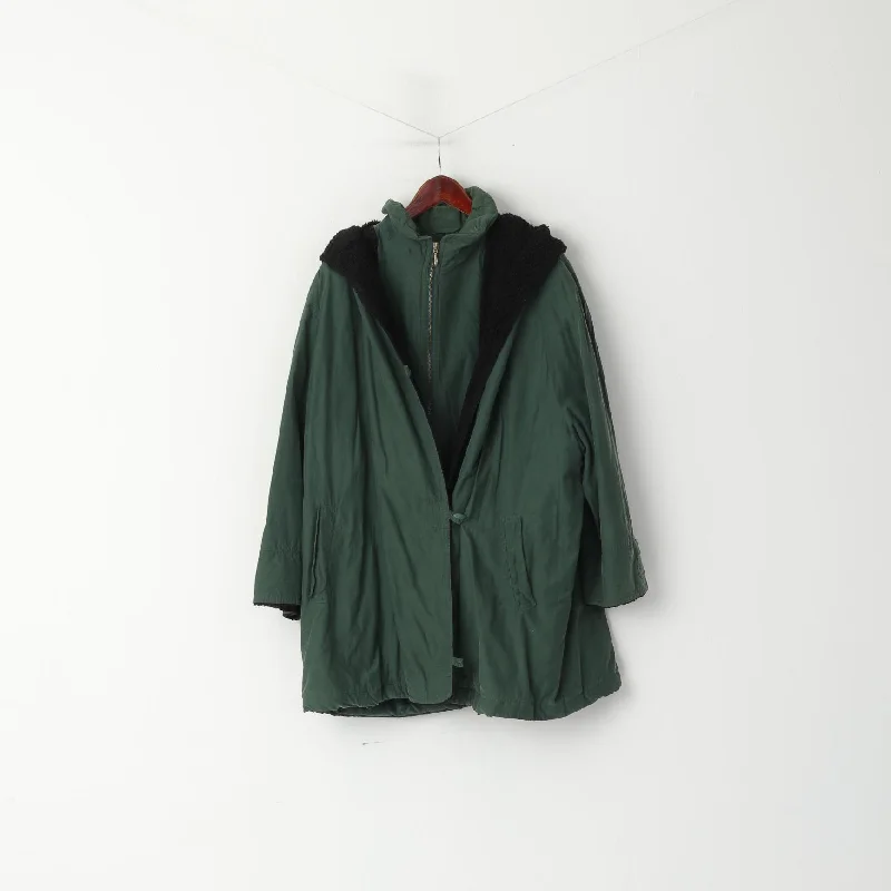 Unbeatable Prices sporty jacketVintage Women 18 44 XXL Coat Green Wool Cotton Hooded Oversize Jacket