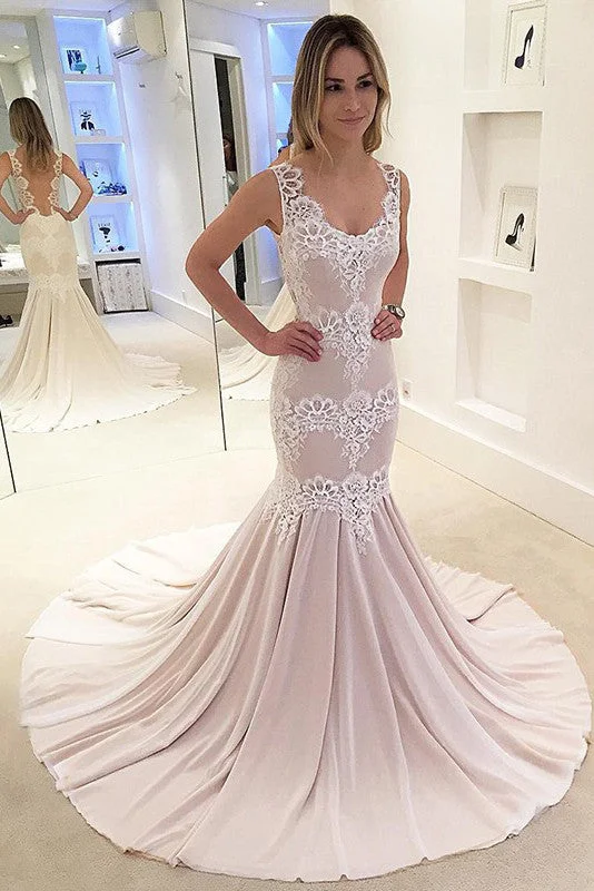 chic slip dressMermaid Appliqued Sleeveless Chiffon Sexy Backless Bridal Dresses N126