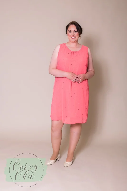 Year-End Sale vintage dressCoral Plus Size Shift Dress with Sequin Detail