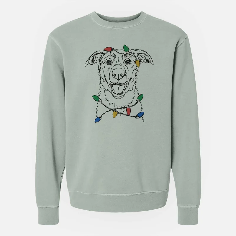 Limited Availability Christmas Lights Noah the Border Collie - Unisex Pigment Dyed Crew Sweatshirt