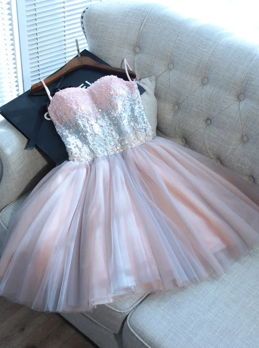 knit dressPink Mini Sweet 16 Dress Cute Sequins Short Prom Graduation Gown OM133