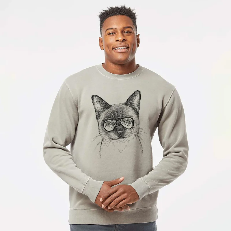 Amazing Deals high-end athletic hoodieAviator Hoggle the Siamese Cat - Unisex Pigment Dyed Crew Sweatshirt