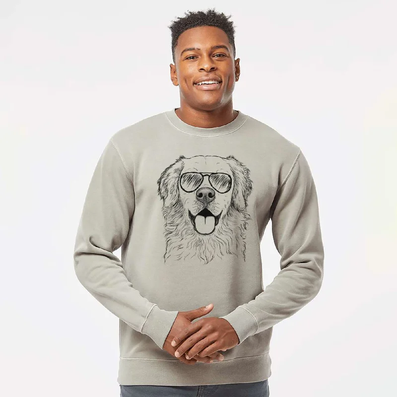 Final Sale fitness lifestyle hoodieAviator Juniper the Golden Retriever - Unisex Pigment Dyed Crew Sweatshirt