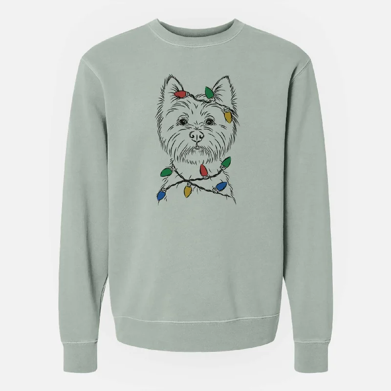 Price Smash Christmas Lights Murphy the West Highland Terrier - Unisex Pigment Dyed Crew Sweatshirt