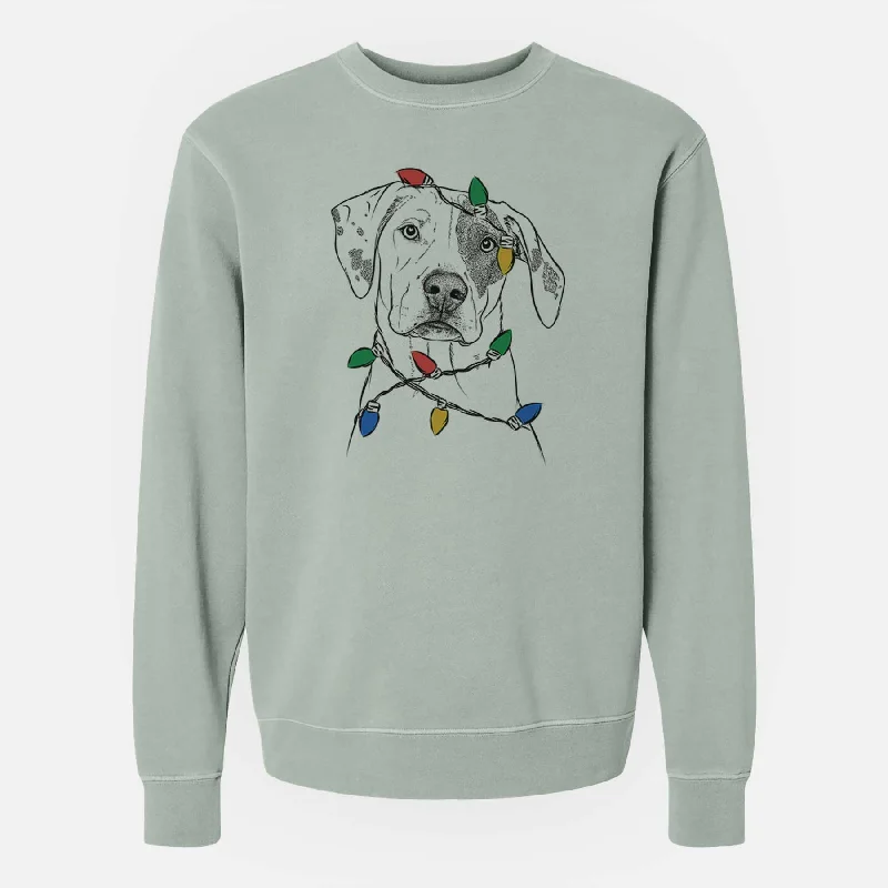 Deal of the Week Christmas Lights Julio the Dogo Argentino Mix - Unisex Pigment Dyed Crew Sweatshirt