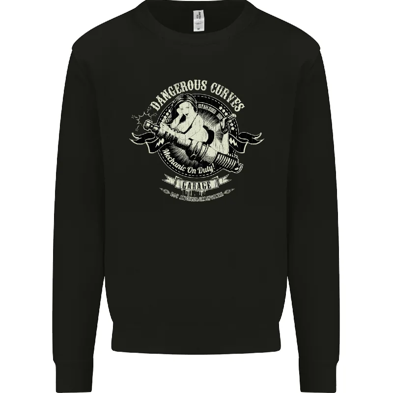 Final Clearance Dangerous Curves Mechanic on Duty Biker Mens Sweatshirt Jumper
