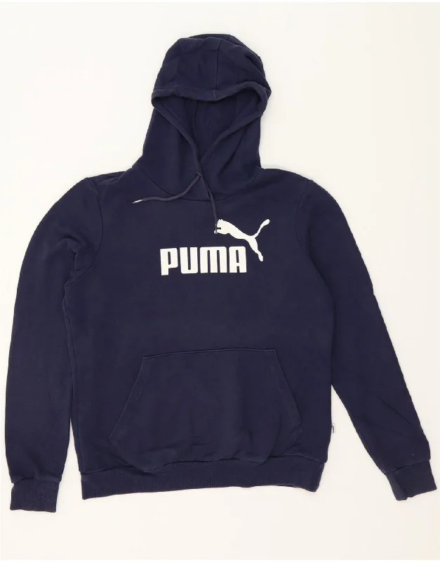 Deal of the Day PUMA Womens Graphic Hoodie Jumper UK 14 Large Navy Blue Cotton