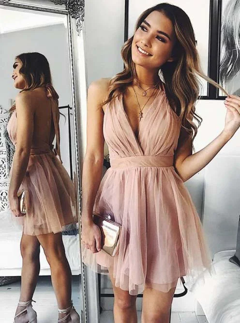 fitted bodycon dressSimple Blush Homecoming Dress A-Line Backless Semi Formal Party Dress OM452