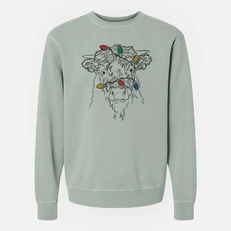 fashion sportswear hoodieChristmas Lights Mack the Scottish Highland Cow - Unisex Pigment Dyed Crew Sweatshirt