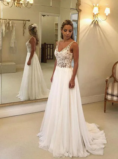 lace dressElegant Chiffon Lace Applique Backless Beach Wedding Dress OW334