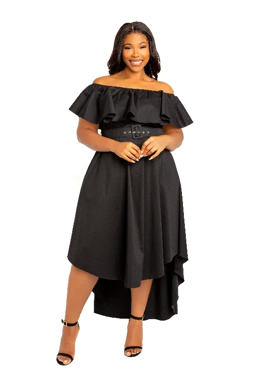 Price Fest trendy wrap dressOff Shoulder Flounce High Low Dress