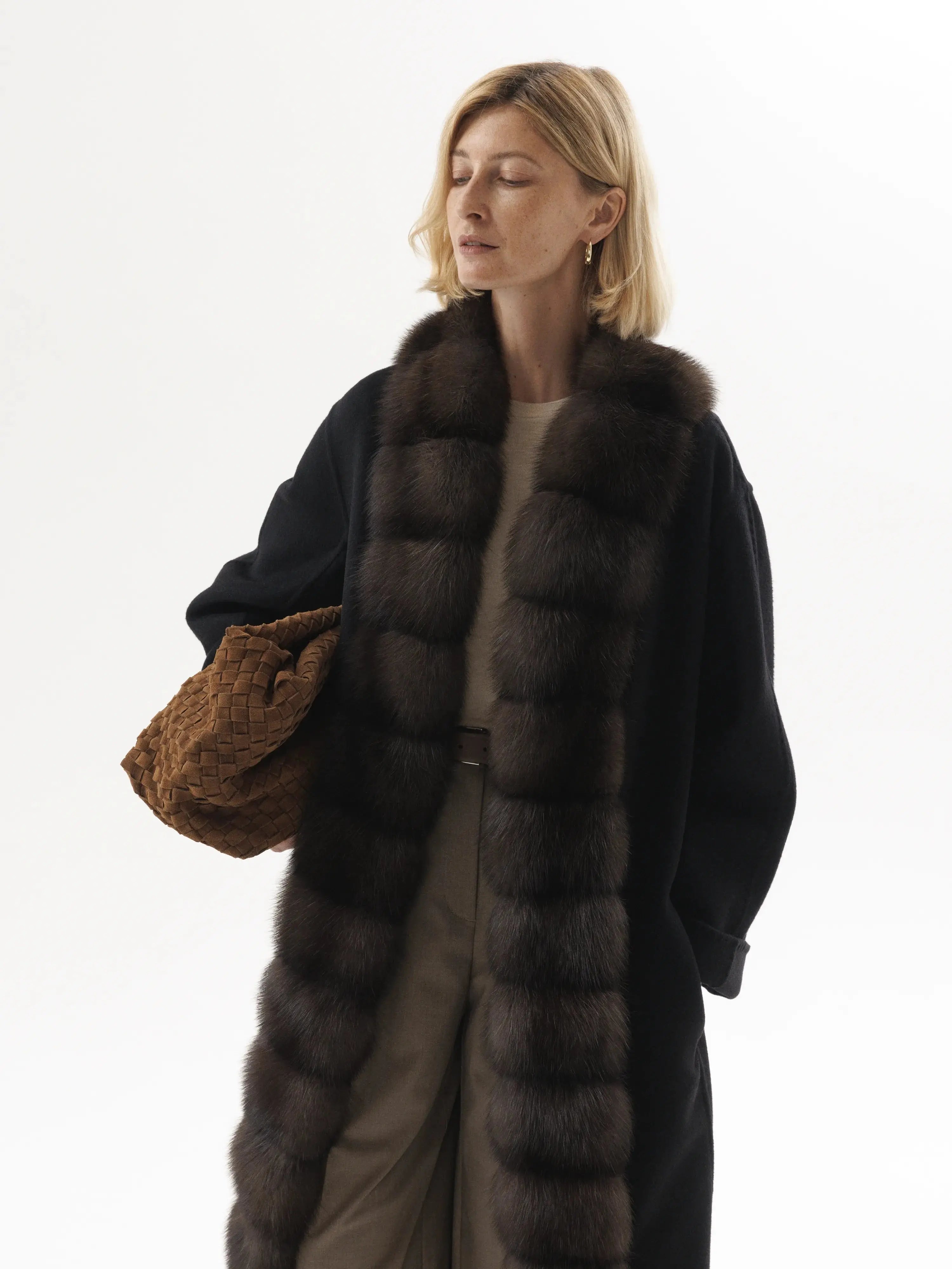 Great Deals stylish peacoatCashmere coat with sable trim for women