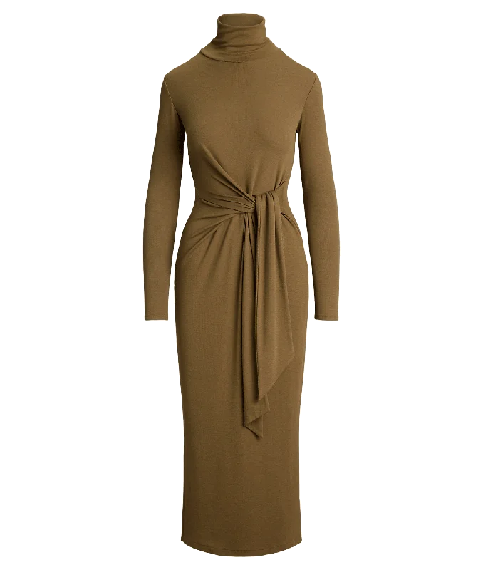 Anniversary Sale fashion coat with hoodTie-front Turtleneck Dress - Brown