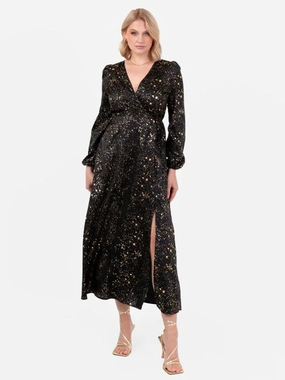 Limited Time Offer romantic dressLovedrobe Black Faux Wrap Midi Dress With Gold Detail Limited Time Offer romantic dressLovedrobe Black Faux Wrap Midi Dress With Gold Detail