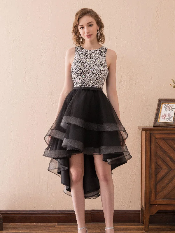 casual evening dressSleeveless Bateau Black Homecoming Dress With Sequins Short Prom Dress AS17612