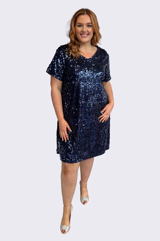 Extra Savings classic fit-and-flare dressAarya Navy Sequin Plus Size Midi Dress