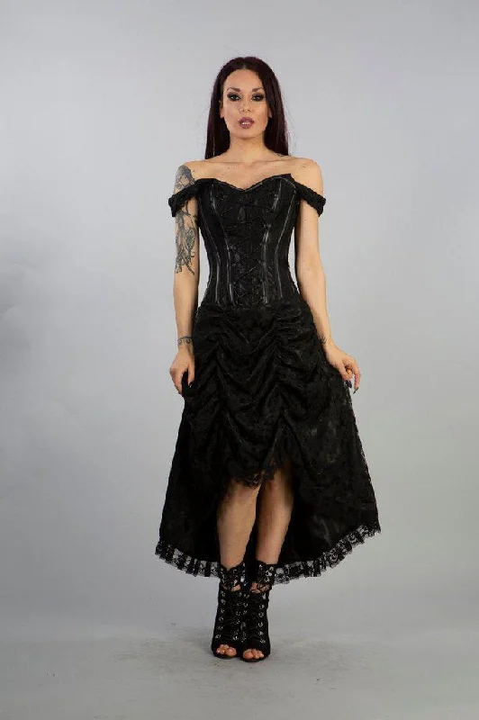 Referral Discount modern dressPassion Corset Dress In Black Satin And Lace Overlay