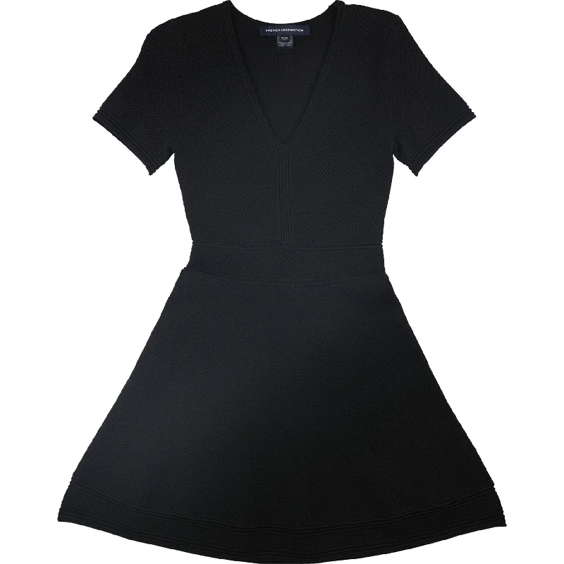 Weekend Deal elegant dressFrench Connection Womens Ellie Knits Fit & Flare Dress, Black, 4