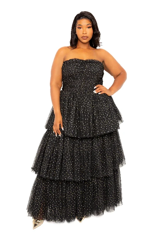 Fantastic Offers casual shift dressMetallic Polka Dot Tiered Tulle Dress