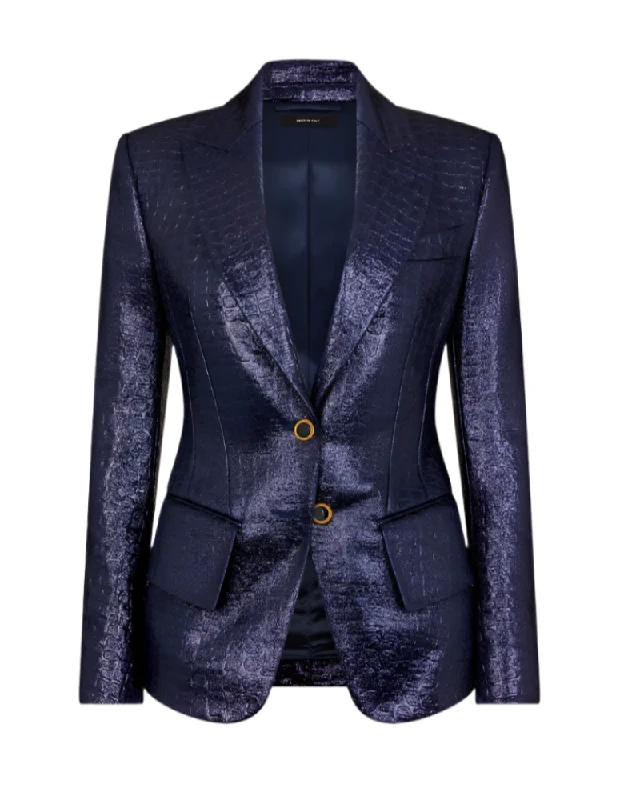 Tom Ford Womens Croc Embossed Jacket In Blue