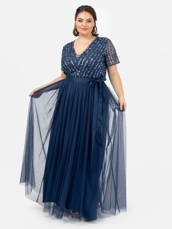 Clearance Sale velvet dressMaya Plus Size French Navy Stripe Embellished Maxi Dress with Sash Belt Clearance Sale velvet dressMaya Plus Size French Navy Stripe Embellished Maxi Dress with Sash Belt