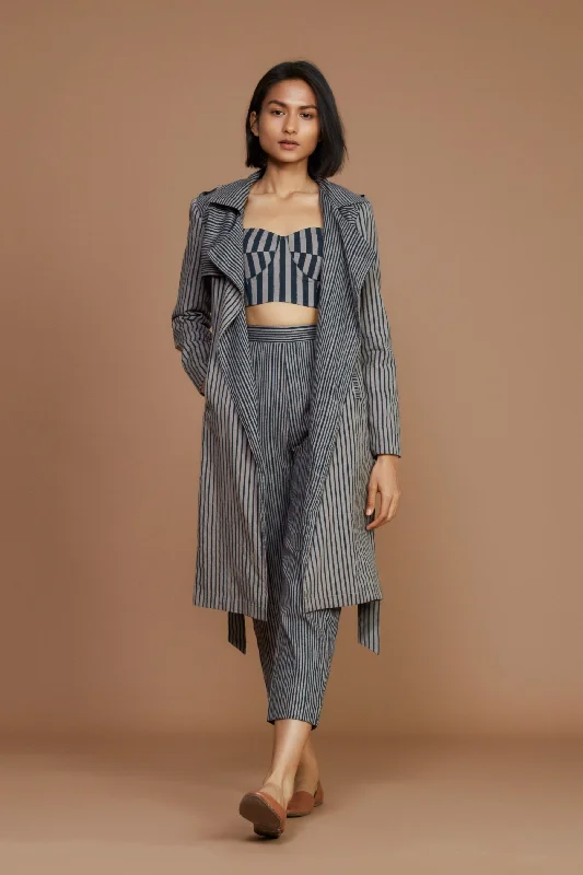 Extra Discounts sporty jacketGrey With Charcoal Striped Trench Jacket