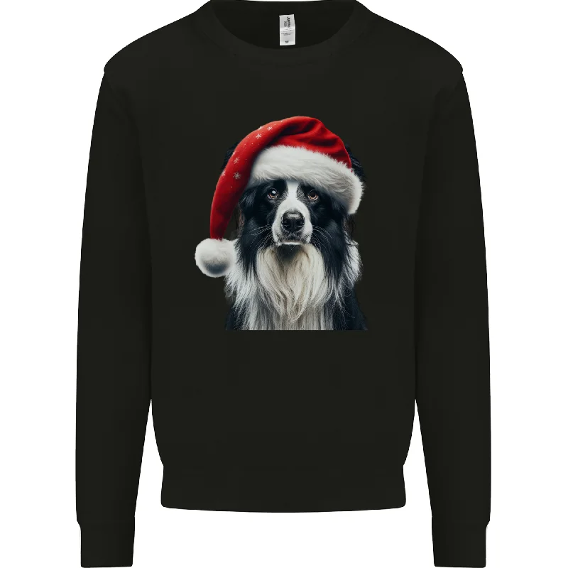 Lowest Prices Christmas Border Collie Wearing an Xmas Hat Dog Mens Sweatshirt Jumper