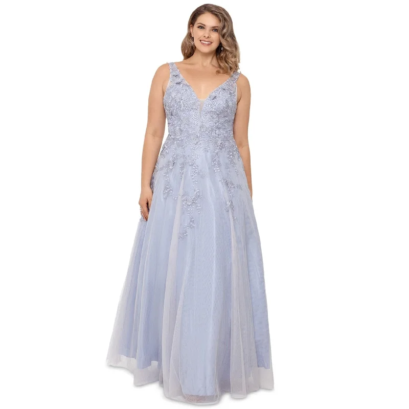Today’s Deal chic wrap dressXSCAPE Womens Embroidered Gown Dress, Grey, 18W