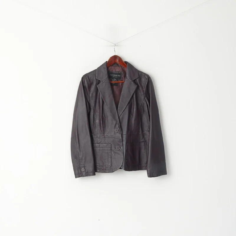 Stock Clearance long-sleeve winter jacketCentigrade Women S Jacket Plum 100% Leather Classic Single Breasted Blazer Top