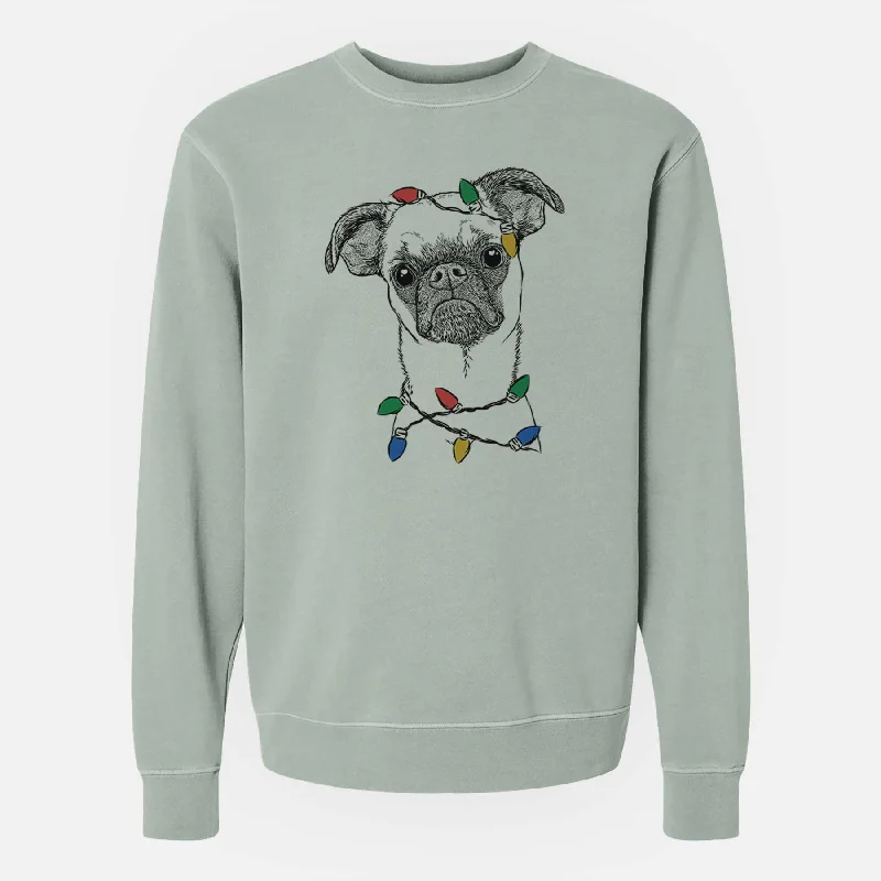 Inventory Reduction Christmas Lights Groot the Brussels Griffon - Unisex Pigment Dyed Crew Sweatshirt