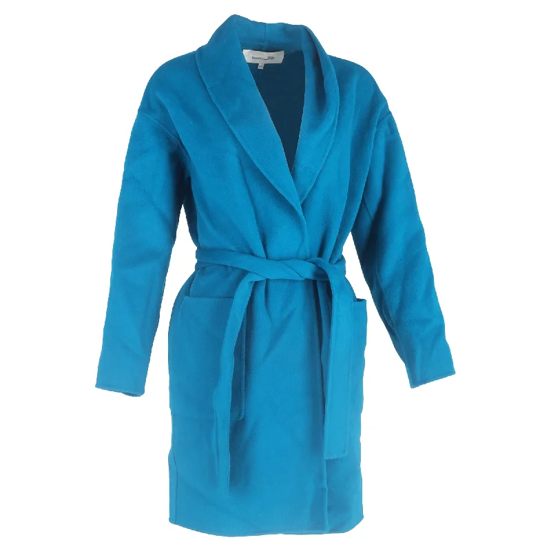 Diane von Furstenberg Felted Long Coat in Blue Wool